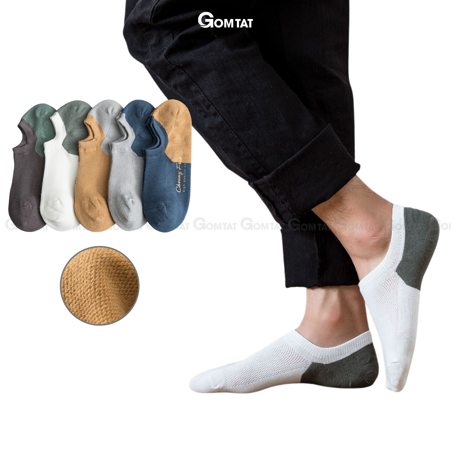 Set 5 đôi tất vớ nam cổ ngắn GOMTAT cao cấp, chất liệu cotton khử mùi kháng khuẩn cực tốt - CHEEMY-NAM-02