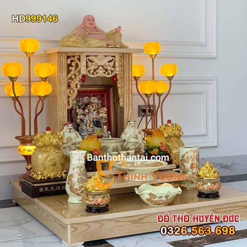 Bộ bàn thờ Thần Tài Mái bằng Sứ vàng ngà HD999146