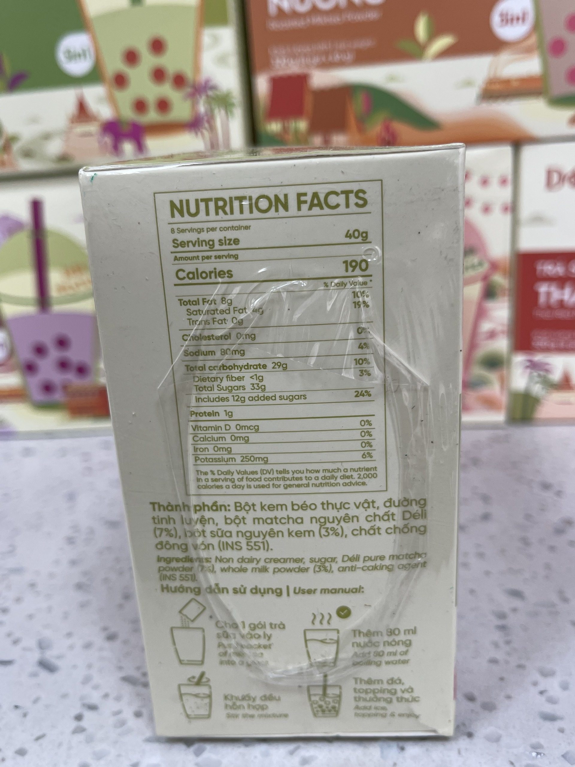 Bột trà sữa Matcha 3in1 Déli - Hộp 320gr (8 gói), pha chế trà sữa tiện lợi, nhanh chóng
