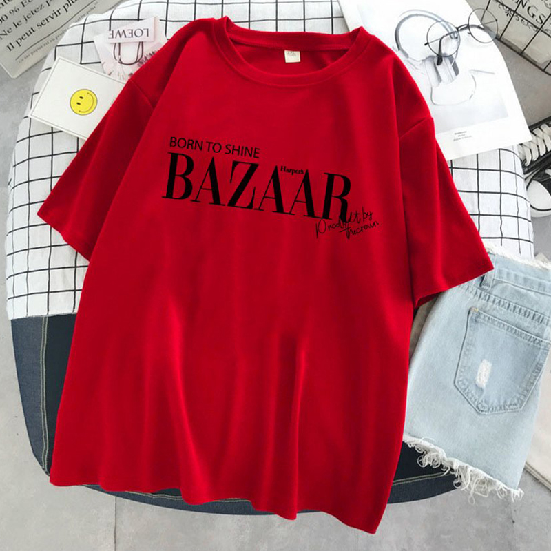 Áo Thun Nữ Màu Xanh In Chữ BORN TO SHINE BAZAAR