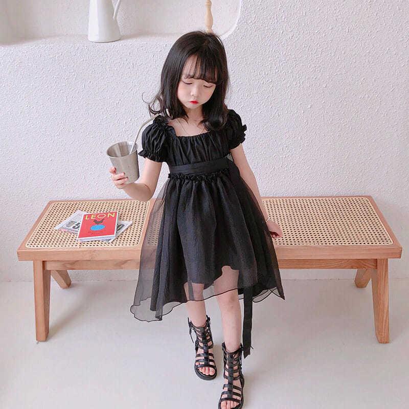 DONGSHOP HOT Cô gái công chúa váy 2021 mùa hè trẻ em màu đen retro khí chất tuxedo đầm đầm cổ tích đầm