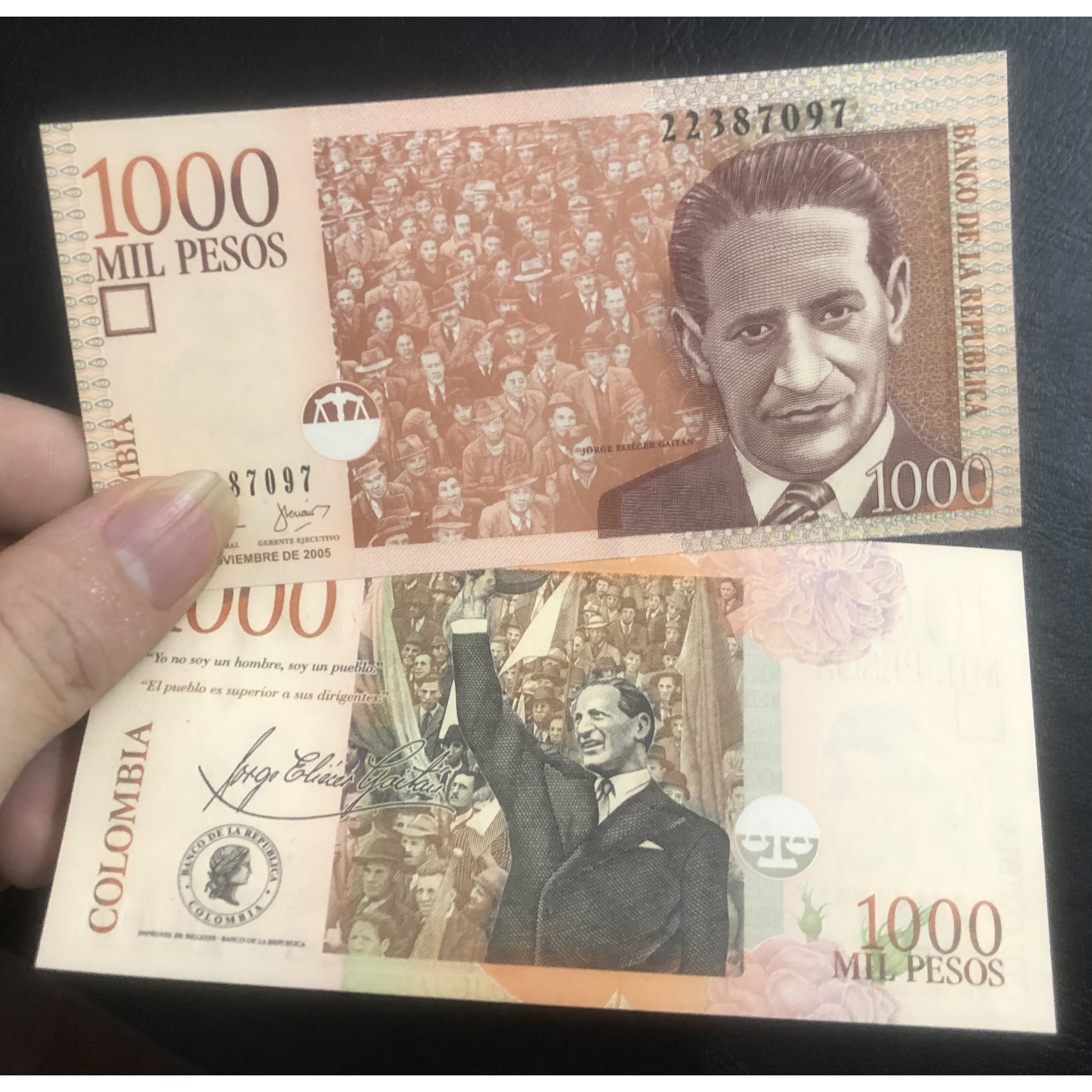 Tiền châu Mỹ, Cô-lôm-bi-a 1000 Pesos sưu tầm, tặng kèm bao nilong bảo quản