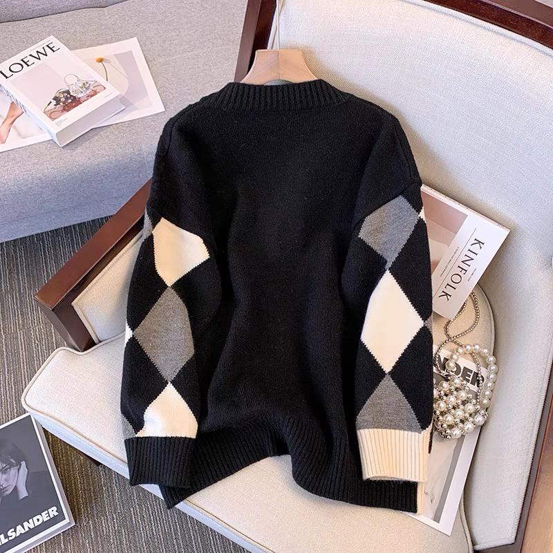 Áo khoác len cardigan nữ form rộng dáng dài dày dặn bigsize phối kẻ caro len thừng phong cách Ulzzang Hàn Quốc trẻ trung