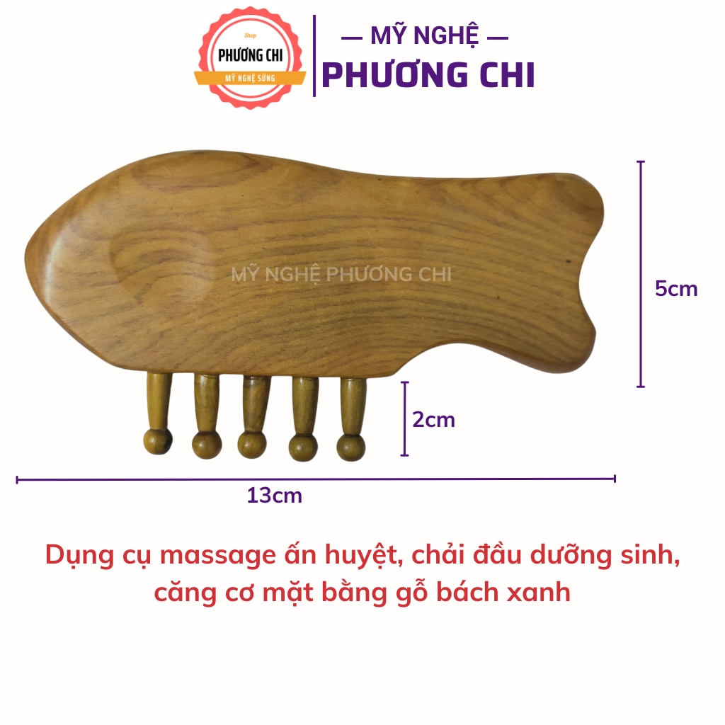 Lược mát xa cá 5 chân bằng gỗ bách xanh, Lược chải thông kinh lạc, dụng cụ cạo gió | Mỹ nghệ phương chi