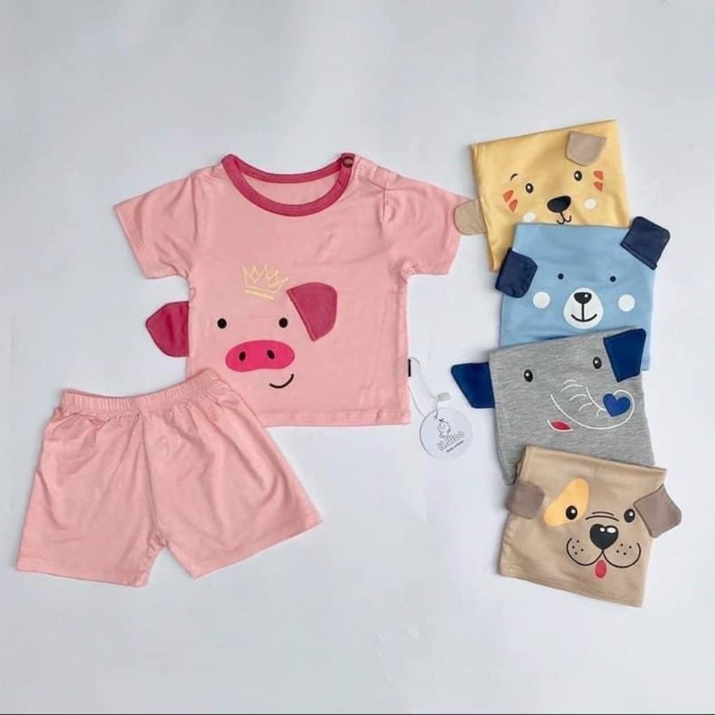 Bộ Cộc Tay Cho Bé FREE SHIP Bộ Thun Lạnh Cộc Tay in họa tiết động vật có tai siêu cưng cho bé trai bé gái