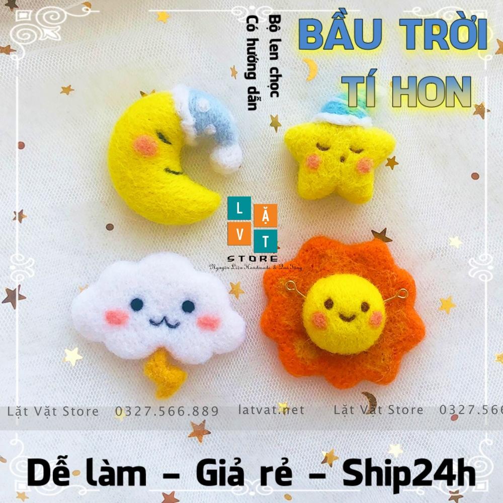 Bộ kit len chọc Mặt Trời tí Hon có hướng dẫn, làm móc khoá, quà tặng đơn giản, needle felting moon, Star DIYS. Giá rẻ