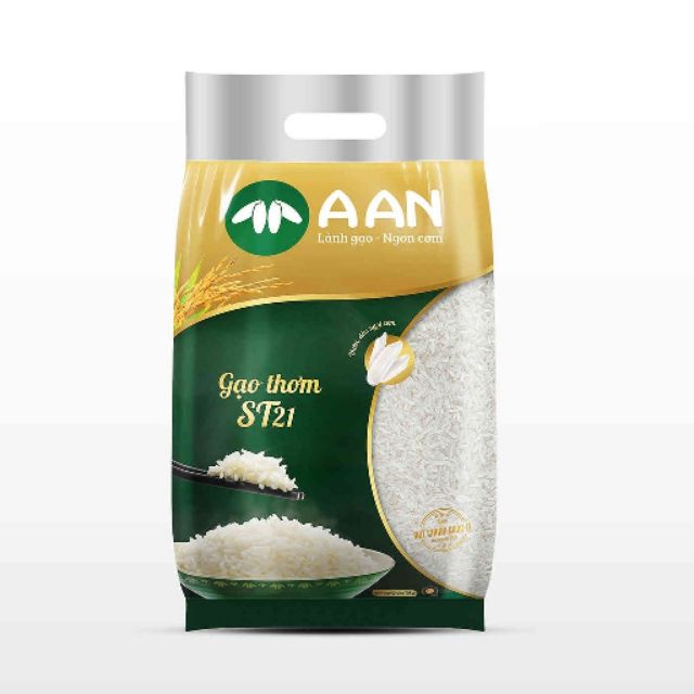 Đặc sản An Giang - Gạo Thơm ST21 A AN Túi 5Kg - Gạo đặc sản Sóc Trăng - Thơm hoa lài nhẹ, cơm ngọt, rất dẻo, hạt cơm kết dính - OCOP 4 Sao