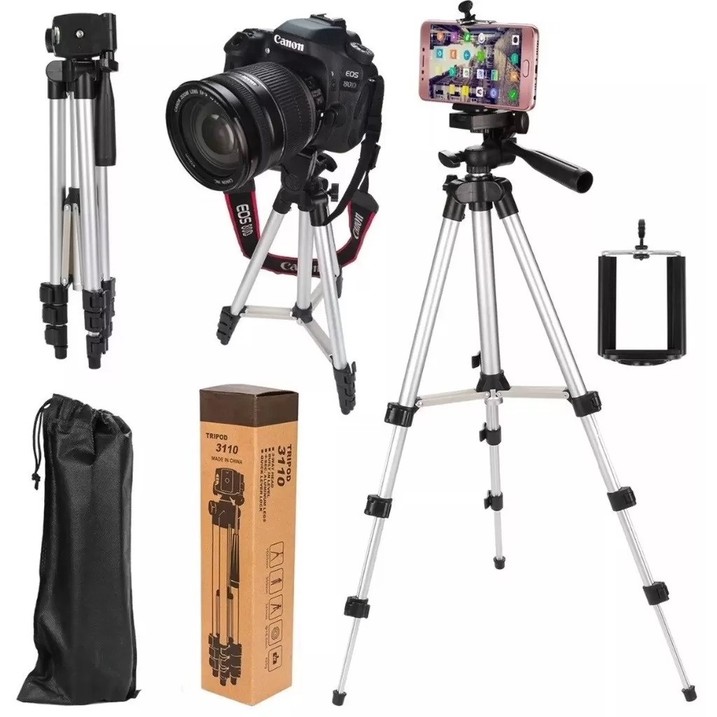 Chân máy ảnh Tripod 3110 khung hợp kim nhôm Kiêm giá đỡ Điện thoại tặng kèm Kẹp