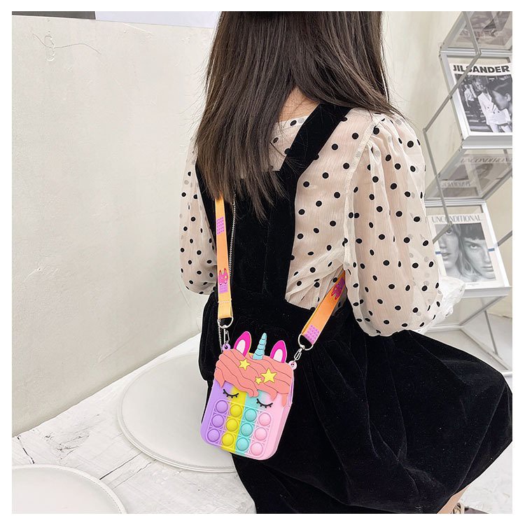 Túi Pop It MINI đeo chéo silicon ngựa Pony dễ thương phong cách Hàn Quóc cho bé gái