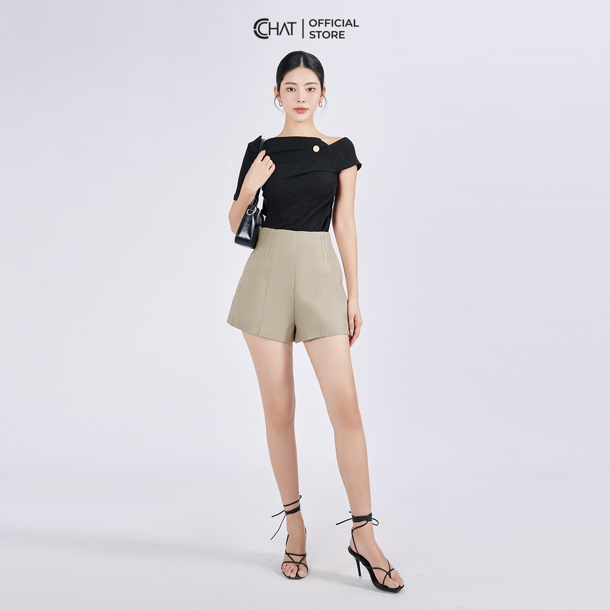 Quần Đùi Nữ  Dáng A Cạp Liền Xếp Ly Chất Tuytsi Cao Cấp Mềm Nhẹ 53ONS2006AT