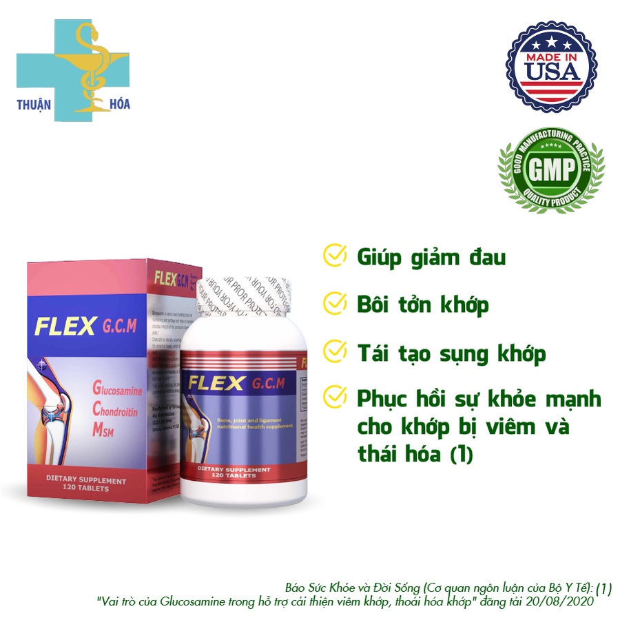 Flex G.C.M chai 120 viên - Giúp Giảm Đau - Bôi Trơn Khớp - Phục Hồi Khớp Bị Thoái Hóa