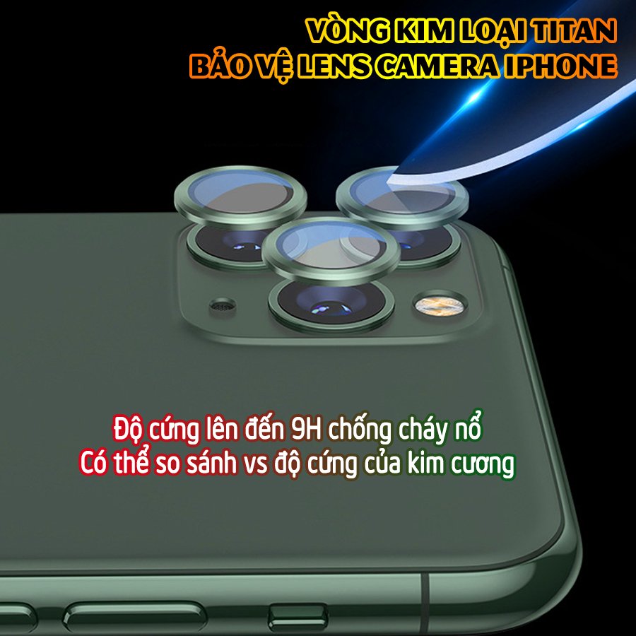 Tặng hộp đựng lens cao cấp - Vòng kim loại titan bảo vệ lens camera dành cho các dòng Iphone 11 / Iphone 12 - Đen