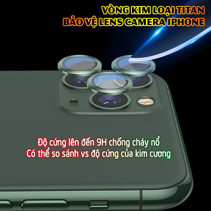 Tặng hộp đựng lens cao cấp - Vòng kim loại titan bảo vệ lens camera dành cho các dòng iphone 11 / iphone 12 - Xanh Midnight