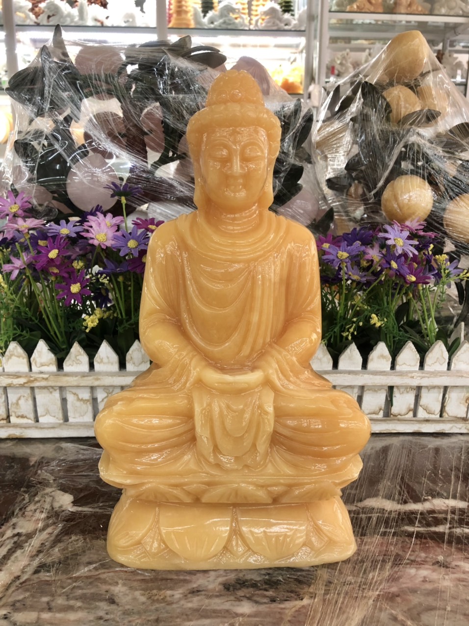 Tượng Phật Thích Ca Mâu Ni ngồi đài sen đá ngọc hoàng long - Cao 30 cm