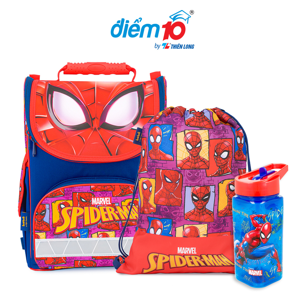 Combo cặp chống gù Thiên Long Điểm 10 Nature Quest cho bé kèm túi rút bình nước SPIDERMAN