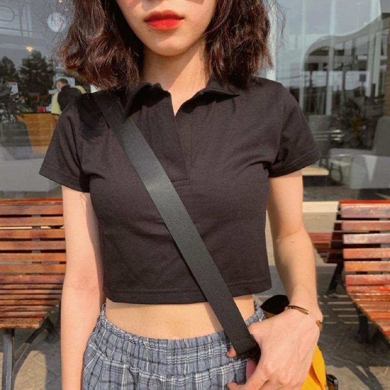 áo croptop rip cổ bẻ - freesize dưới 55kg - Carotshop - CRS