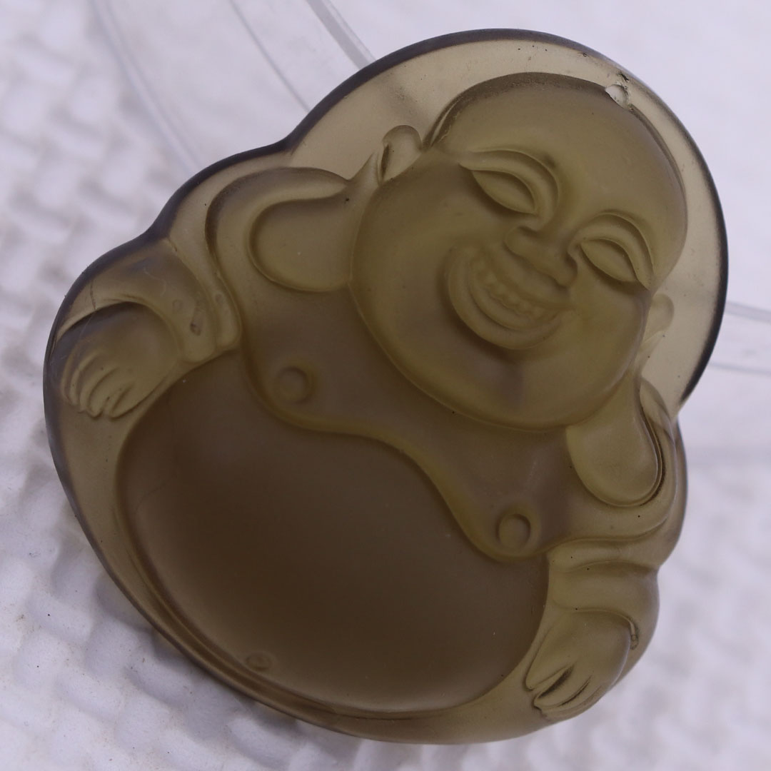 Mặt Phật Di lặc đá obsidian 4.5 cm  kèm móc inox vàng, mặt dây chuyền Phật cười, Mặt Phật đá thạch anh khói