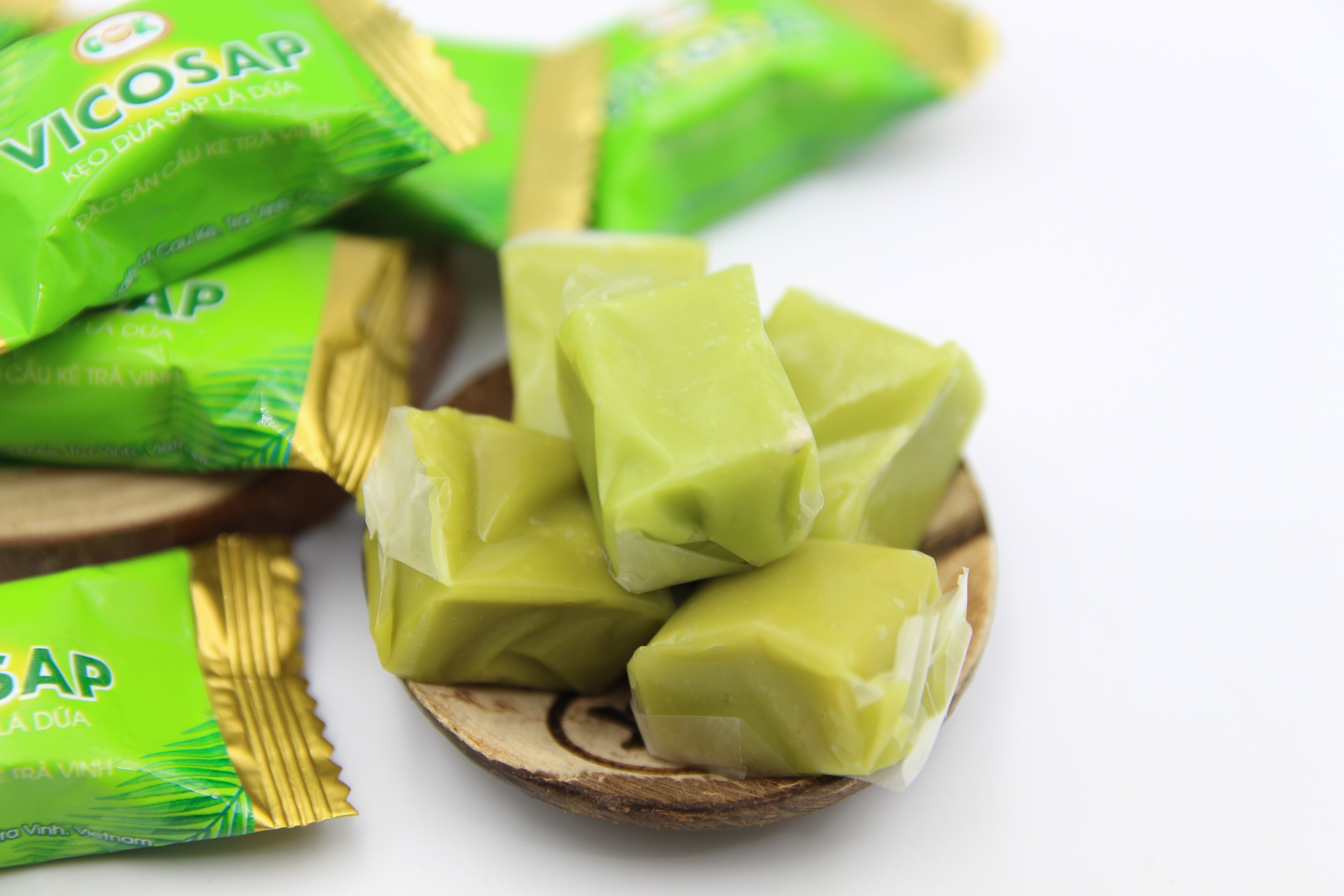 Combo 4 Sản Phẩm Vicosap tặng kèm túi, Kẹo dừa sáp Nguyên Chất+Kẹo dừa sáp Lá Dứa+Kẹo dừa sáp Cacao+Dừa Sáp Sợi 220ml