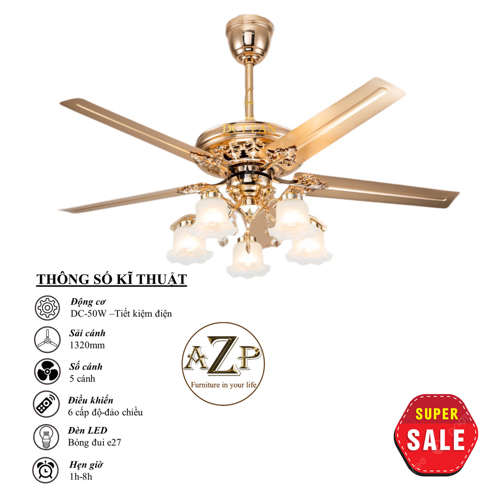 Siêu Sales Quạt Trần Azp- 5 Cánh Kim Loại, Công Xuất 50W, Có Remote- Hàng Nhập Khẩu