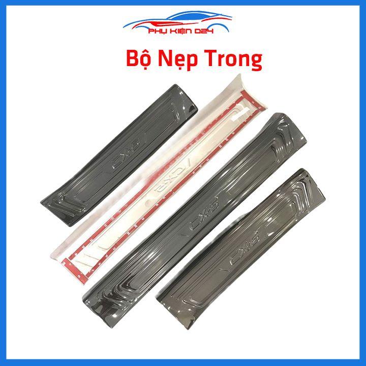 Bộ ốp bậc cửa trong ngoài nẹp bước chân Mazda CX-5 2014-2015-2016-2017-2018-2019 vân Titan chống trầy trang trí xe