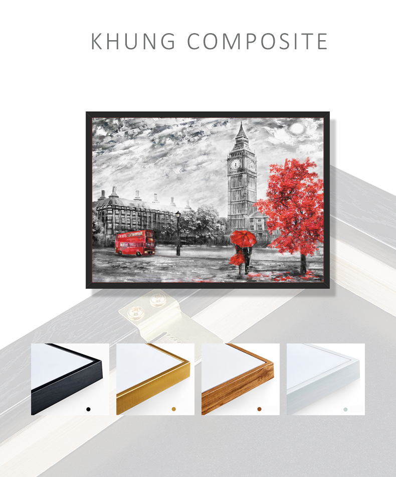 Tranh Sơn dầu Sơn dầu Phong cảnh London nghệ thuật. (Bộ 1 bức), Khung hợp nhôm chống ẩm, bền, đẹp, nhiều kích thước. Phù hợp nhiều không gian sang trọng.