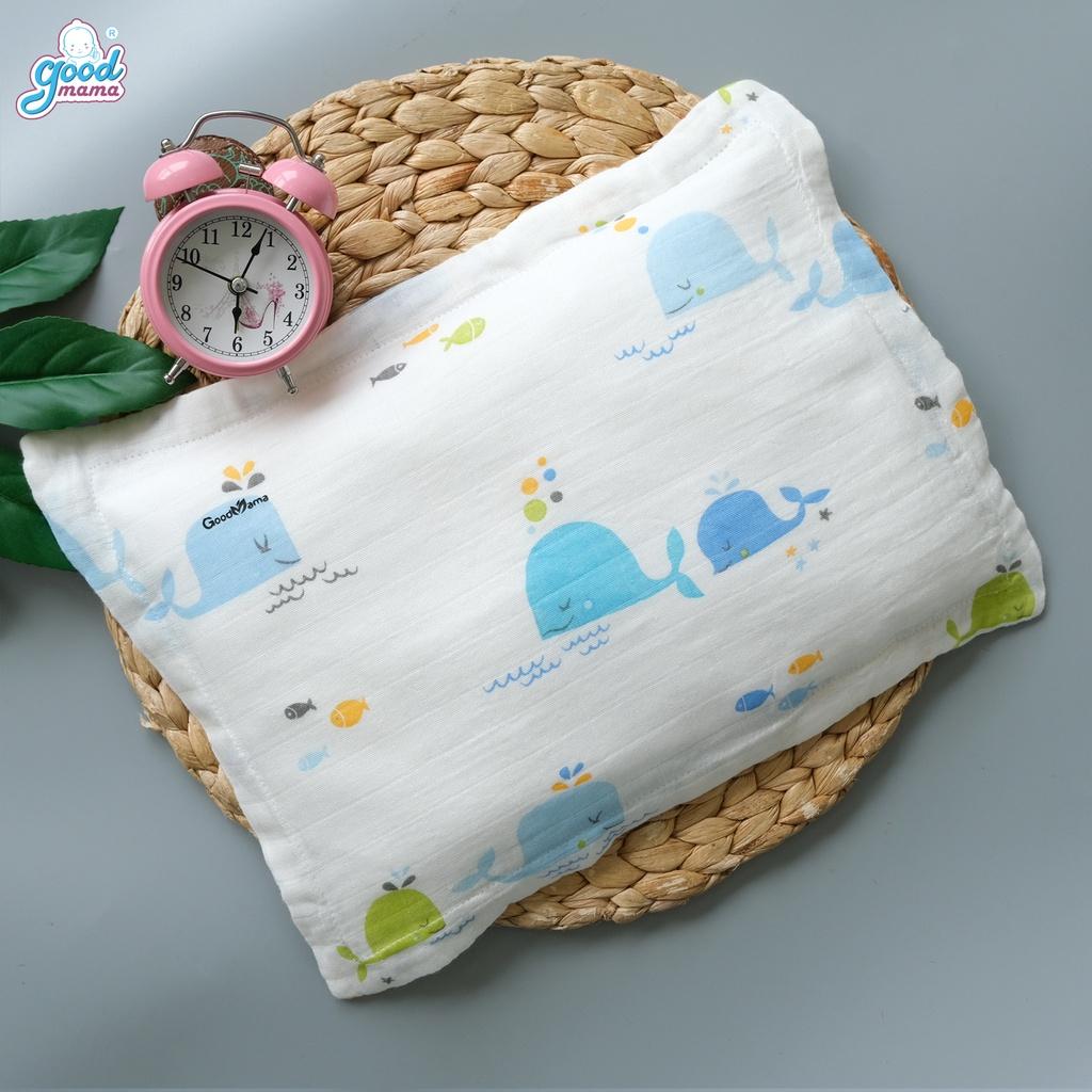 Gối Bông Sơ Sinh Cho Bé Goodmama vỏ xô sợi tre, bông microfiber kháng khuẩn tự nhiên