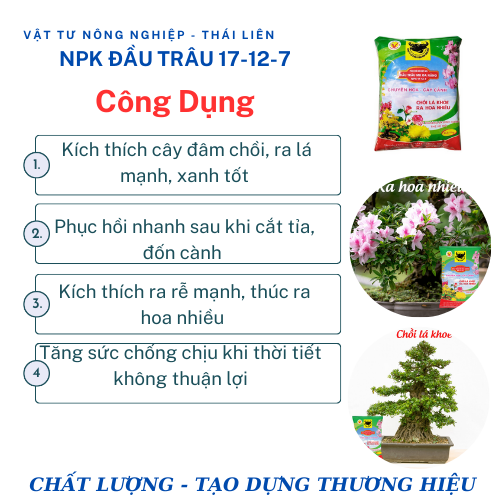 Phân bón Đầu Trâu đa năng NPK 17-12-7 chuyên hoa cây cảnh chồi lá khỏe ra hoa nhiều 1kg