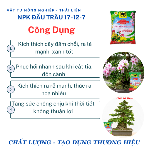 Phân bón Đầu Trâu đa năng NPK 17-12-7 chuyên hoa cây cảnh chồi lá khỏe ra hoa nhiều (hàng cao cấp)1kg