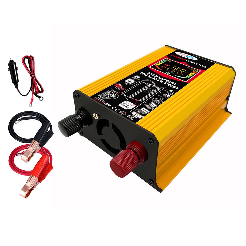 500W (6000W Peak) Car Power Inverter 12V to 220V DC to AC LED Display Yellow