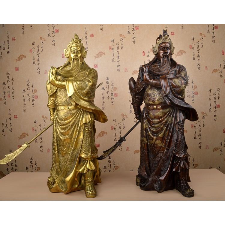 Tượng Quan Công Vân Trường đứng bằng đồng thau màu hun