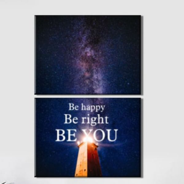 Bộ 2 Tranh Trang Trí Canvas Viền Composite"Be Happy, Be Right, Be You" W314