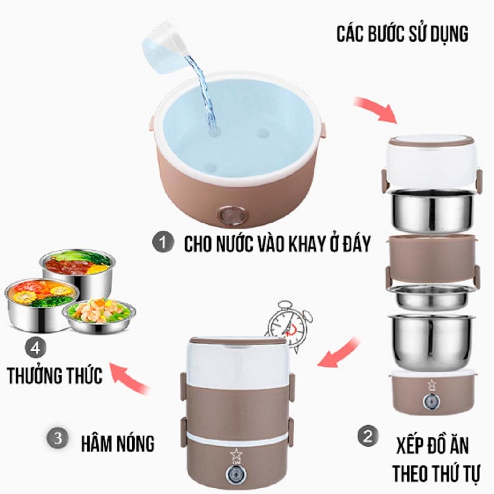 Hộp Cơm Hâm Nóng Điện 3 Tầng Inox Cao Cấp - Hàng Loại 1