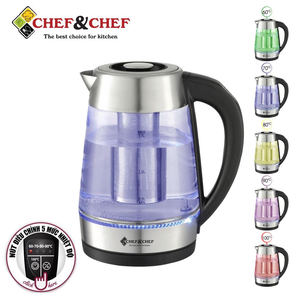 Ấm siêu tốc bình siêu tốc thủy tinh CHEF&amp;CHEF CH1703D điều khiển nhiệt độ đun-Hàng chính hãng