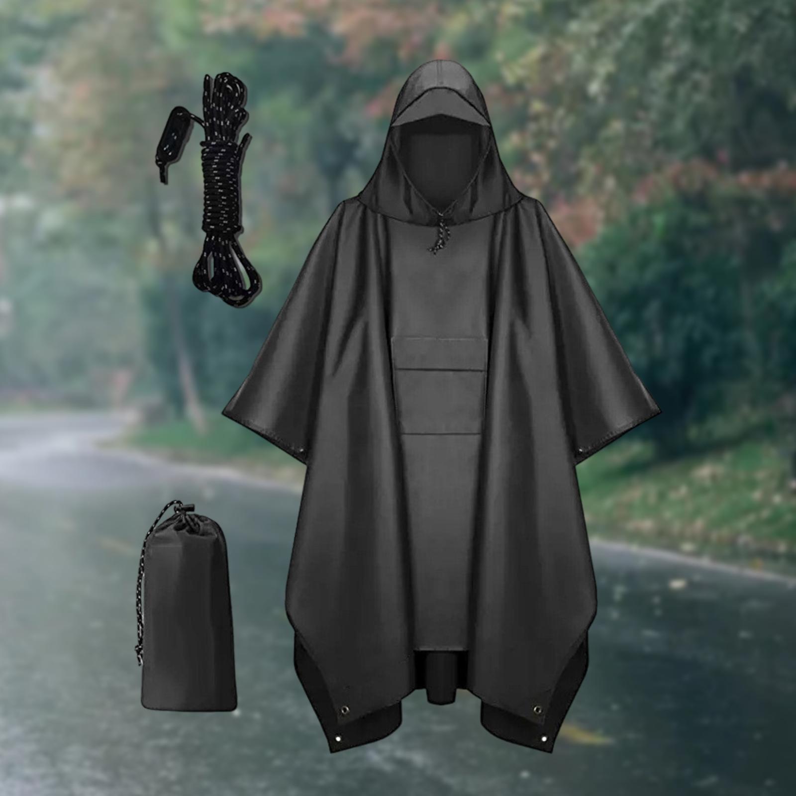 Hooded Rain Poncho Portable Rain Cape Water Resistant Rainwear for Men Women