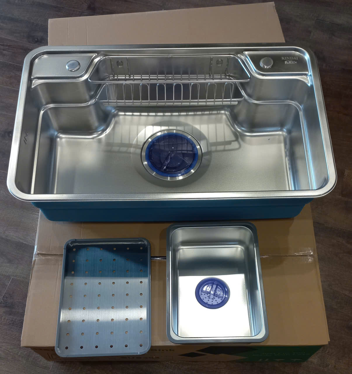 Chậu rửa bát inox304 chống xước 78x48cm nguyên khối không hàn, bộ xả 18cm, khay inox, thớt inox-Hàng chính hãng