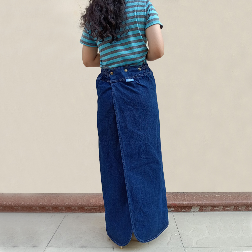 VÁY CHỐNG NẮNG XẺ TÀ THÔNG MINH - Váy chống nắng Xẻ tà vải Jean mềm Cao cấp có thêu Họa tiết Chuồn chuồn