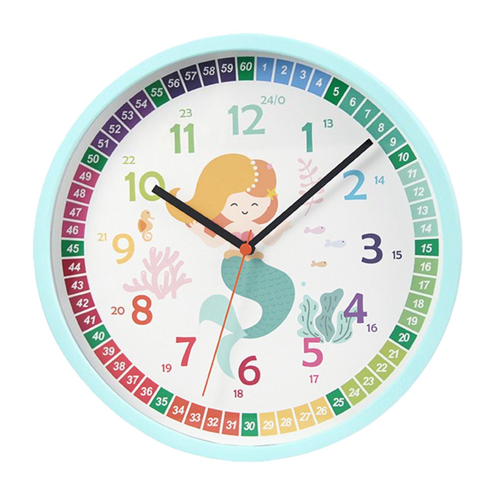 2pcs Kids Wall Clock Silent Learning Clocks for Nursery Homeschool Supplies