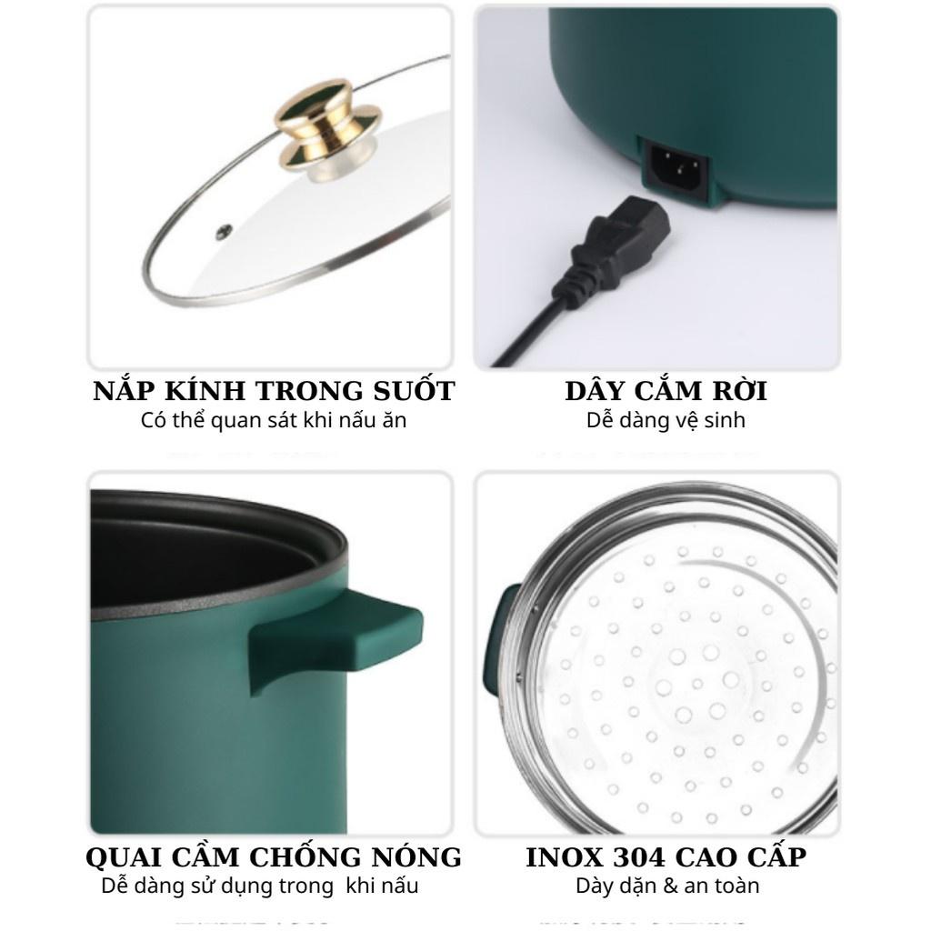 Nồi Lẩu Điện Đa Năng Chống Dính Shiban 24cm Vân Đá Kèm Giá Hấp Inox, Nồi Cơm Điện, Chiên Sào, Nấu Canh