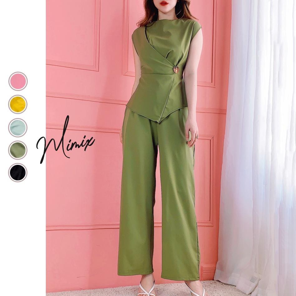Set bộ rời trơn áo lụa cát đính tag và quần ống suông năng động MIMIX AR1185