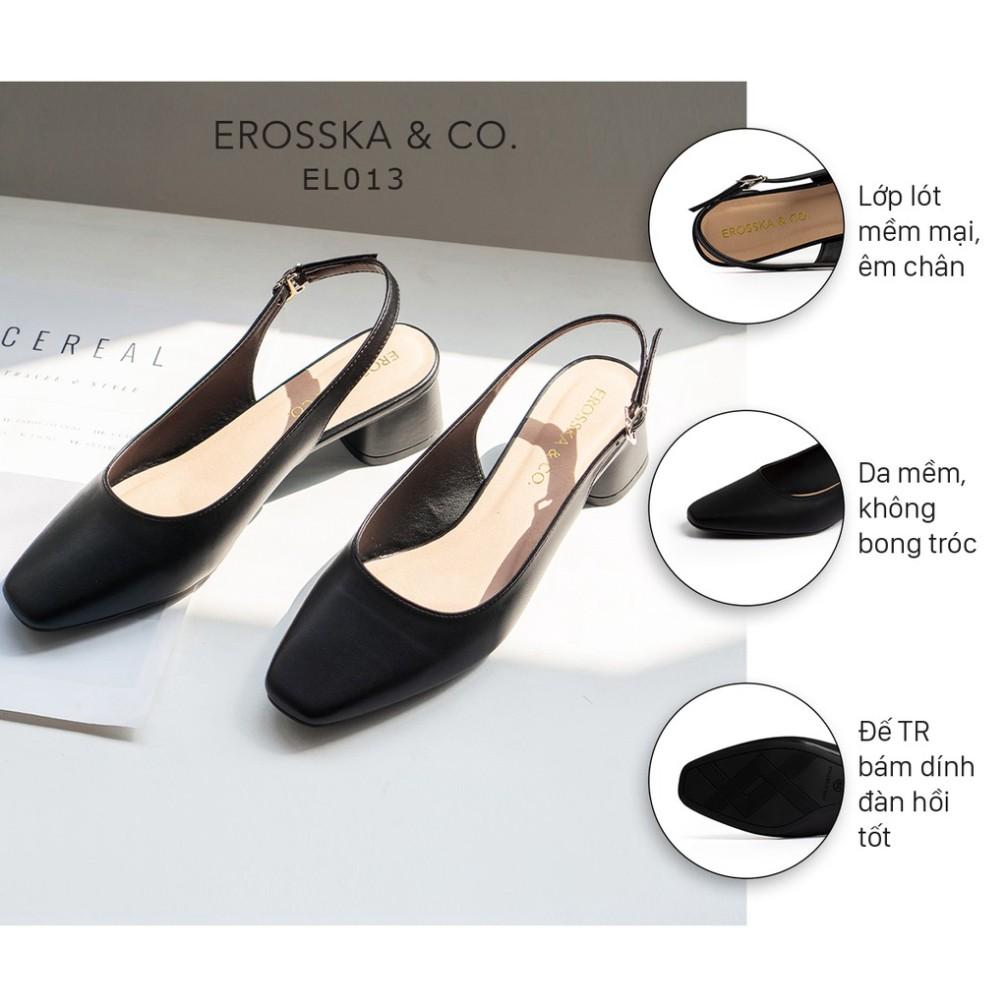 Giày cao gót slingback Erosska mũi vuông gót vuông vững chắc màu đen _ EL013