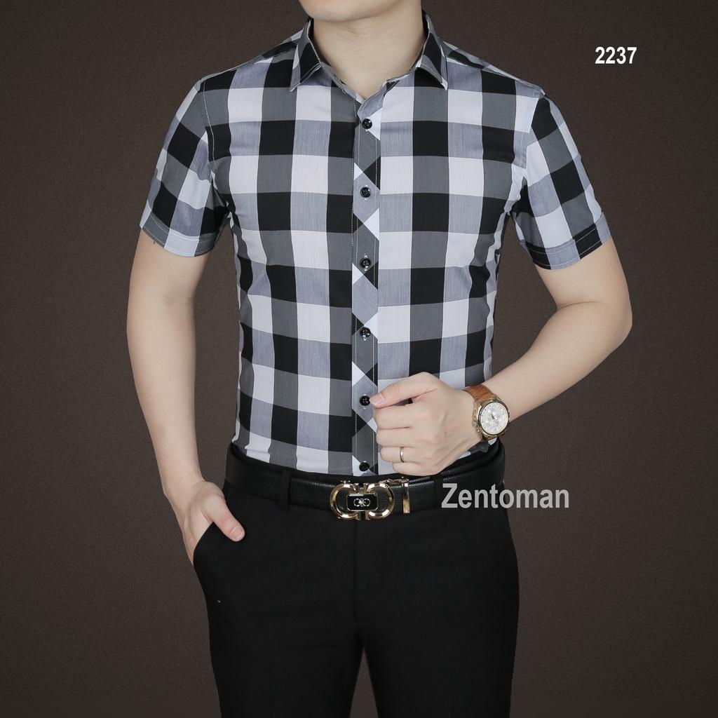 Áo sơ mi nam trung niên ZENTOMAN tay ngắn, kẻ công sở cao cấp, co giãn, mềm mịn