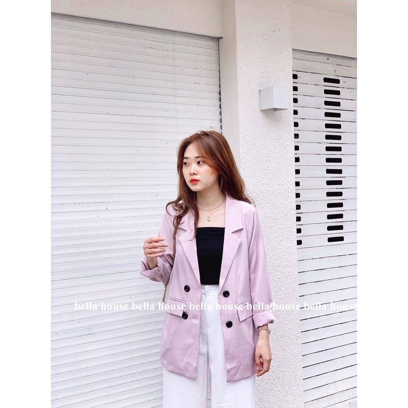 Áo blazer kẻ hồng