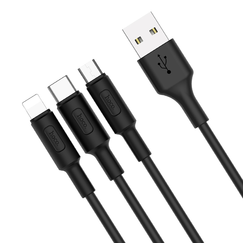 Cáp sạc đa năng Hoco X25 3 đầu nguồn ra 2A Max dài 1M cho các loại smart phone - Hàng chính hãng