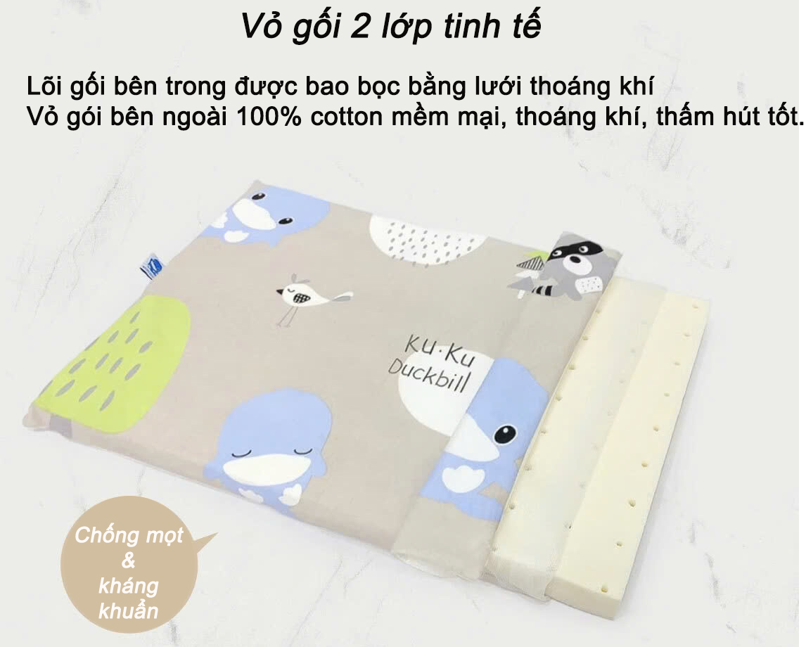 Gối cao su non kuku thế hệ mới siêu mềm mịn và đàn hồi KU-PLUS 29,5x43x2,5cm ku2047 new