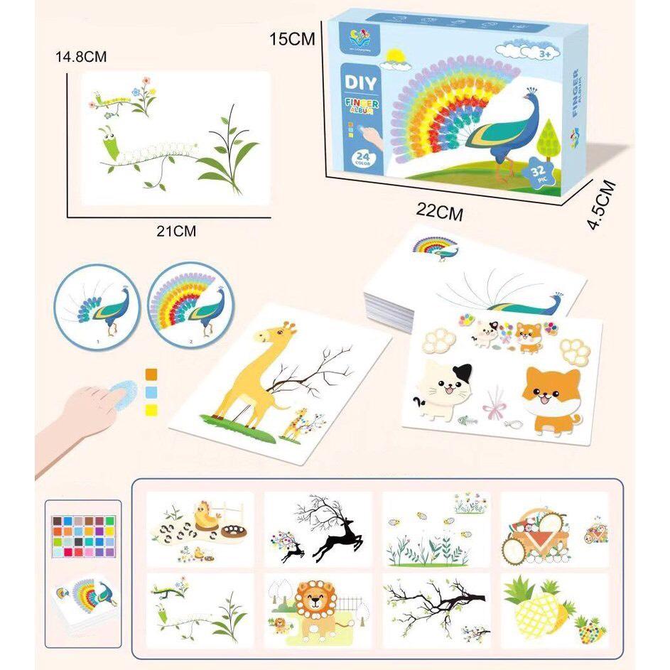 ️ĐỒ CHƠI HOT️ COMBO MÀU VẼ VÂN TAY FINGER PAINT BỘ 24 MÀU AN TOÀN DIY FINGER KÈM 32 TRANH MẪU CHO BÉ THỎA SỨC SÁNG TẠO