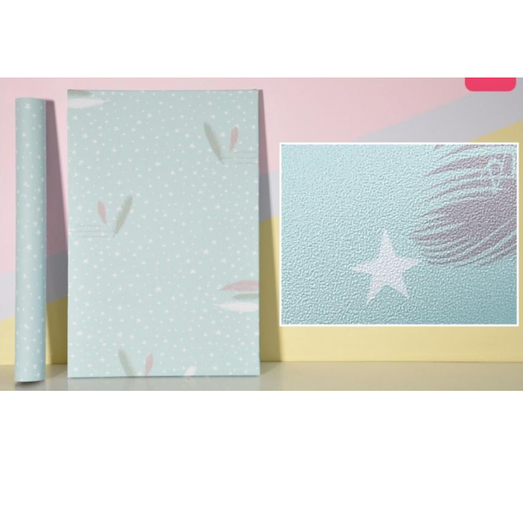 Combo 10 mét giấy dán tường, decal dán tường trang trí nhà cửa LÔNG VŨ XANH khổ 45cm