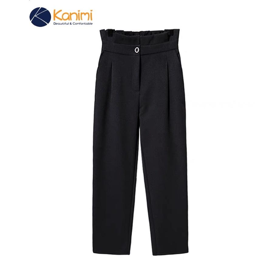 Quần baggy nữ cạp bèo Kanimi - Quần công sở lưng cao viền bèo siêu xinh - QD05