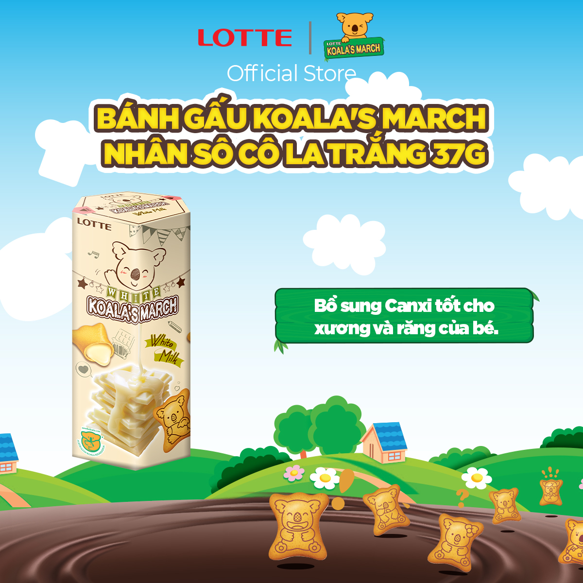 Combo 6 hộp Bánh gấu Koala's March nhân sô cô la trắng 37 g