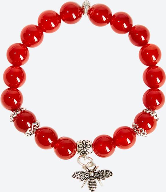 Vòng tay đá mã não đỏ charm Ong bạc Ngọc Quý Gemstones