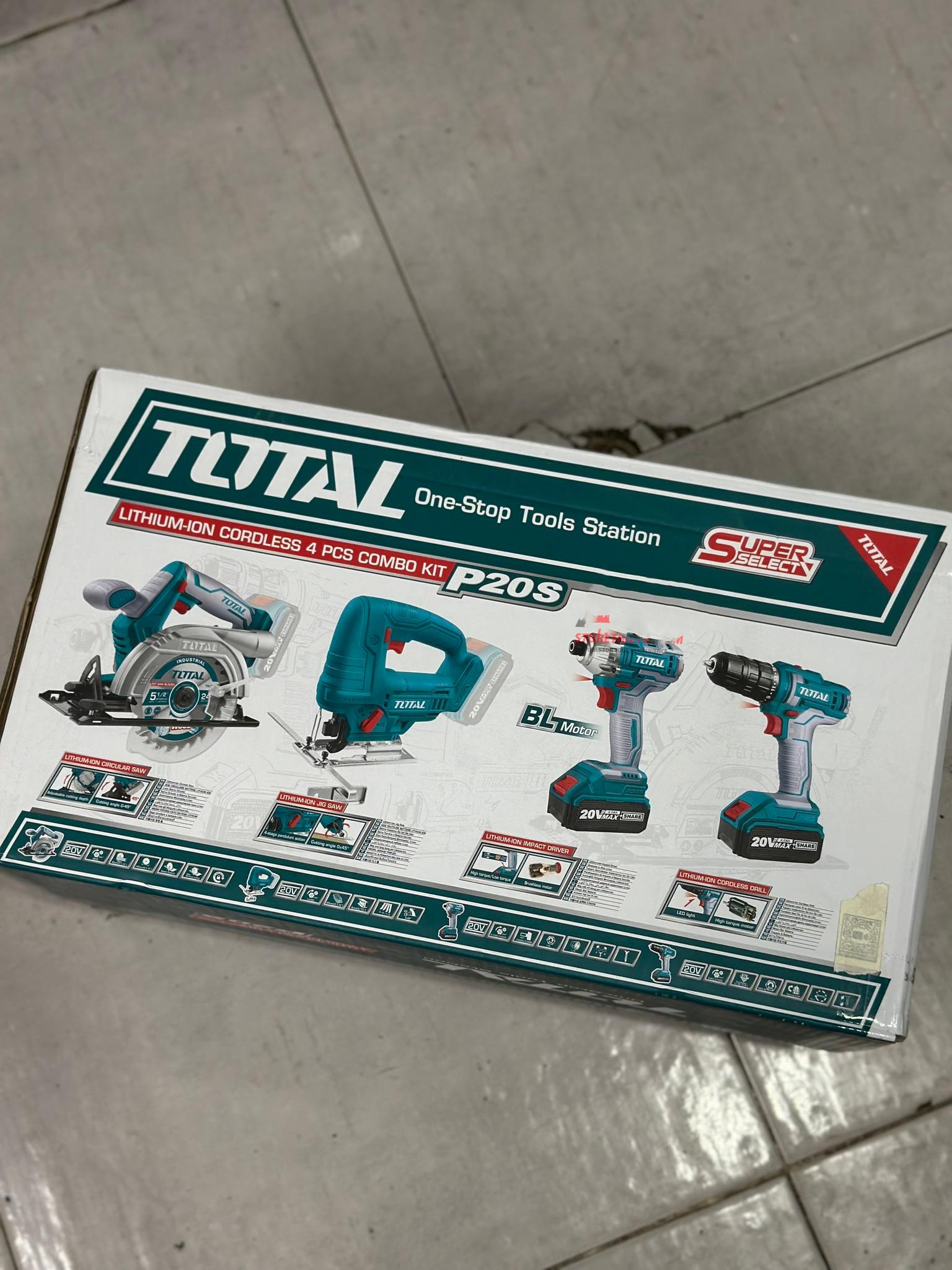 BỘ COMBO 4 MÁY GỒM CƯA ĐĨA TRÒN , CƯA LỌNG , SIẾT VÍT VÀ KHOAN DÙNG PIN LITHIUM 20V TOTAL TCKLI20104 - HÀNG CHÍNH HÃNG